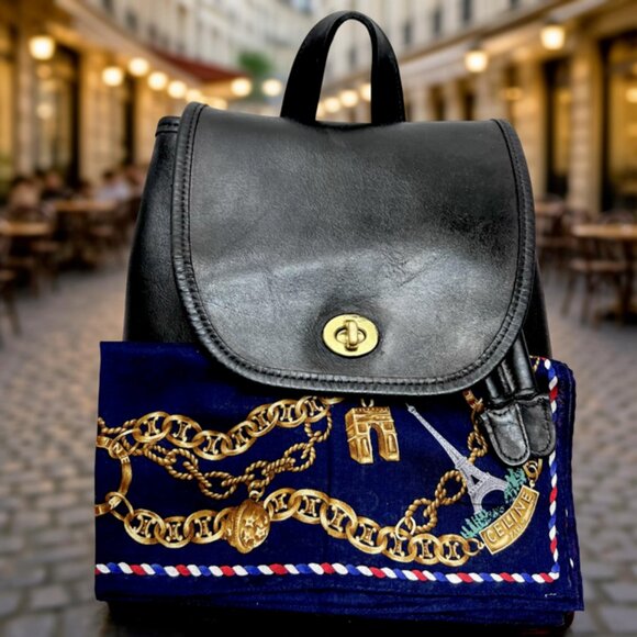 Coach Handbags - Vtg Coach Black Leather  Backpack Rucksack Drawstring + Celine Handkercheif(36)